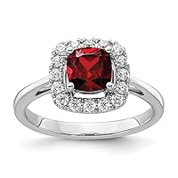 14k White Gold Lab Grown Diamond and Garnet Halo Ring Size 7.00 Jewelry Gifts for Women