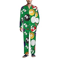 Billiards Pool Table Balls Men's Pajama Set Button Down 2 Piece Sleepwear With Pocket Fashion Comfortable Loungewear