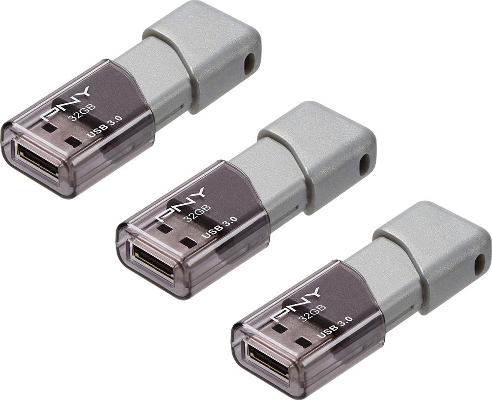 PNY 32GB Turbo Attache 3 USB 3.0 Flash Drive 3-Pack, Grey