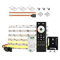FCOB COB CCT LED Strip DC24V 16.4FT 640LED/m Tunable 3000K-6000K CRI 90+ Dimmable LED Light,CCT RF Remote RC02RFB & C02RF Controller Kit 4 Zones Group Control(No Adapter)