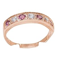 18k Rose Gold Natural Diamond & Pink Tourmaline Womens Eternity Ring (0.16 cttw, H-I Color, I2-I3 Clarity)