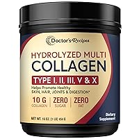 Doctor's Recipes Multi Collagen Powder, 20g Collagen Peptides Per Serving (Type I II III V X) for Skin, Hair, Nails & Joints, Paleo & Keto, Unflavored, 16oz (22 Servings)