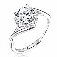MILACOLATO 925 Sterling Silver Ring For Women, Adjustable D1.50ct Moissanite Wedding Ring Promise Ring For Her, CZ Moissanite Simulated Diamond Bridal Ring Jewellery Gift