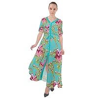 CowCow Womens Loose Fit Overalls Patchwork Vintage Floral Pattern V-Neck Split Beach Party Maxi Dress, XS-5XL