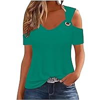 Sexy Clod Sholuder Tops for Women 2024 Summer Hollow Out Short Sleeve T Shirts Y2K Going Out Blouses Ladies Tunic Tops