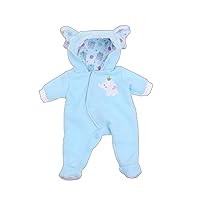 JC Toys | Berenguer Boutique | Baby Doll Outfit | Blue Elephant Themed Hooded Onesie | Ages 2+ | Fits Dolls 14