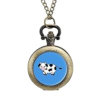 Cute Cow Pocket Watch Roman Numerals Scale Quartz Pocket Watches with Chain for Xmas Gifts