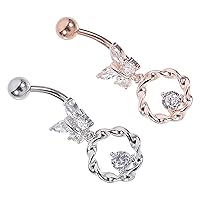 2pcs Butterfly Navel Ring Piercings Jewelry Navel Nails Body Piercing Decor Body Jewelry Nail Accessories Exquisite Piercing Accessories Decorate Stainless Steel Delicate