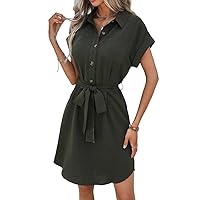 Dresses for Women - Batwing Sleeve Belted Shirt Dress