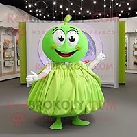 Lime Green Apple mascot costume character dressed with a Pleated Skirt and Necklaces