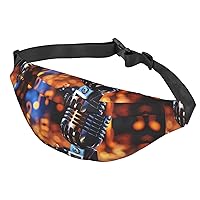 Fanny Pack For Men Women Casual Belt Bag Waterproof Waist Bag Microphone With Music Notes Running Waist Pack For Travel Sports