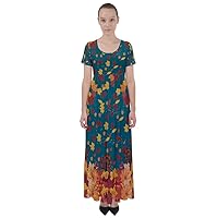 PattyCandy Womens Cotton High Waist Holiday Printed Short Sleeve Long Maxi Dress