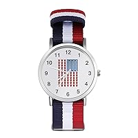 Beer Pong USA Flag Women's Watch with Braided Band Classic Quartz Strap Watch Fashion Wrist Watch for Men
