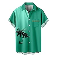 DuDubaby Mens Hawaii Summer Vacation Beach Button Cotton Linen Boho Graphic Casual Loose Bachelor Party Lightweight Shirts
