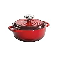 Lodge 1.5 Quart Enameled Cast Iron Dutch Oven with Lid – Dual Handles – Oven Safe up to 500° F or on Stovetop - Use to Marinate, Cook, Bake, Refrigerate and Serve – Red