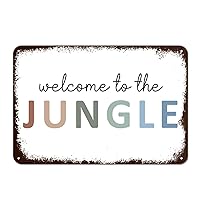 BESTORLOVE Tin Sign Welcome to Jungle Metal Wall Art Family Quote Poster Wall Art Decor Wild Animal Jungle Leaf Artistic Iron Painting For Home Street Gate Bars Restaurants 12x8in