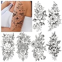 Temporary Tattoos for Women, Semi Permanent Half Arm Sleeve Tattoos Waterproof Tatuajes Temporales Women, Long Lasting Realistic Sexy Flower Tattoos