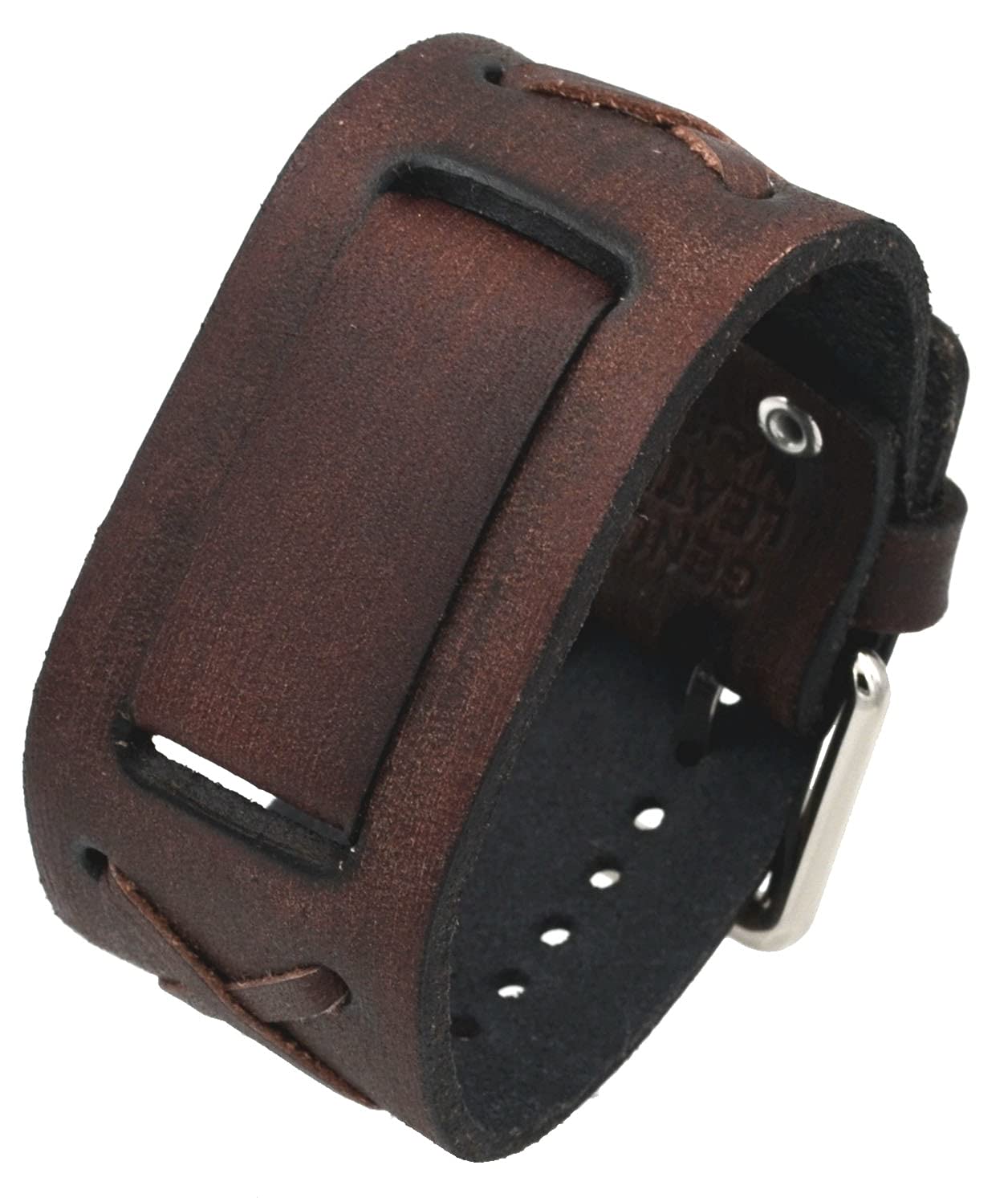 Nemesis #BFXBB Vintage Charcoal Brown Criss Cross Wide Leather Cuff Watch Wrist Band