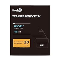 Koala Laser Transparency Film, Color Transparent Paper for OHP, Clear Overhead Projector Film 8.5x11 inches for Laser Jet Printer and Copier, Double-sided Printing Photo Transparent Film 20 Packs
