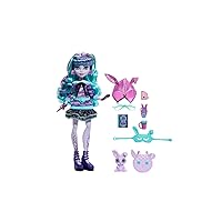 Monster High Creepover Party Doll, Twyla with Pet Bunny Dustin, Sleepover Clothes & Accessories like Hoodie, Book & Backpack