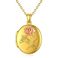 SOULMEET 10K 14K 18K Solid Gold/Real Gold Oval Locket That Holds Pictures Personalized Oval Sunflower/Starburst/Rose Locket With Solid Gold Chain Gift for Women Man