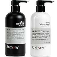 Anthony No Sweat Body Defense, Anti-Chafe Talc Free Cream To Powder Lotion, 16 Fl Oz, and Anthony Glycolic Facial Cleanser, Normal to Oily Skin, 16 Fl Oz