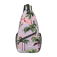 Palm trees on light pink background Print Unisex Chest Bags Crossbody Sling Backpack Lightweight Daypack for Travel Hiking