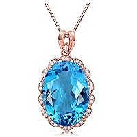 KnSam Real Gold Jewellery Women's Necklace Made of 18 K Rose Gold, Heart Oval Flower Shape with 14.38 Carat Blue Topaz Pendant Chains, Women's Necklace, Gold Chain, Rose Gold, 18 carat (750) rose