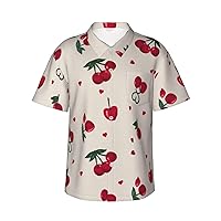 Cherry Pattern Men's Hawaiian Shirts, Short Sleeve Holiday T-Shirts and Casual Tops