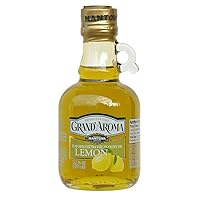 Grand’Aroma Lemon Flavored Extra Virgin Olive Oil, made in Italy, cold-pressed, 100% natural, heart-healthy cooking oil perfect for salad dressing, pasta, garlic bread, meats, or pan frying, 8.5 oz (Pack of 2)
