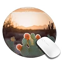 Gaming Mousepad Sunset Cactus Print Round Mouse Pad Non-Slip Rubber Base Mouse Pads with Stitched Edges for Computers Laptop Office Decor 1