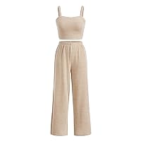SOLY HUX Girl's Rib Knit Sleeveless Cami Crop Top and Wide Leg Pants 2 Pieces
