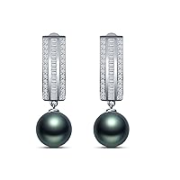 9 mm Tahitian Cultured Pearl and 0.36 carat total weight diamond accent Earring in 14KT White Gold