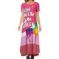 Oh Deer I Am Queer Gay LGBT Women's Summer Casual Short Sleeve Maxi Dress Crew Neck Printed Long Dresses