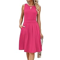 Sureple Women's Retro Sleeveless Swing Casual Work Summer Party Dress with Pockets