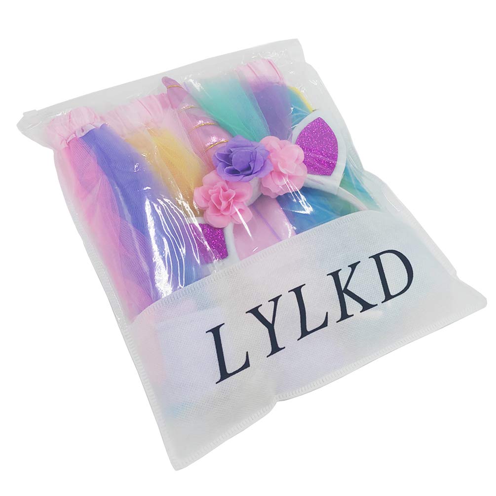 LYLKD Little Girls Layered Rainbow Tutu Skirts with Unicorn Horn Headband