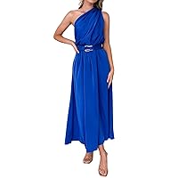 Women's Formal Dresses 2023 One Shoulder Cutout Maxi Dress Elegant Prom Bodycon Holiday Party Cocktail Dress