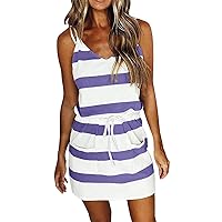 Long Cotton Summer Dresses for Women 2024, Womens Beach Dress Striped Printed Sleeveless Bohemian Dress Womens