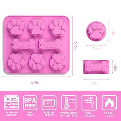 2 Pcs Silicone Puppy treat molds, Dog Paw and Bone Mold Ice Cube Mold, Jelly, Biscuits, Chocolate, Candy Baking Mold, Oven Microwave Freezer Dishwasher Safe-Pink & Blue (2)