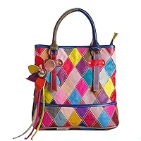 Segater Women's Multicolor Tote Handbag Genuine Leather Color matching Design Hobo Crossbody Shoulder Bag Purses