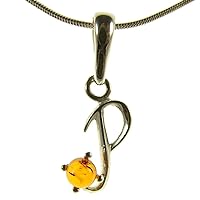 BALTIC AMBER AND STERLING SILVER 925 ALPHABET LETTER P PENDANT NECKLACE - 10 12 14 16 18 20 22 24 26 28 30 32 34 36 38 40