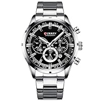 CURREN Mens Watch Sport Quartz Chronograph Wristwatches with Luminous Hands Fashion Stainless Steel Clock Date