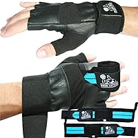 Nordic Lifting Gym Gloves Large - Black Bundle with Wrist Wraps 1p - Aqua Blue