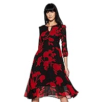 Women's Polyester A-Line Knee-Length Dress LINE_Knee_RED_024