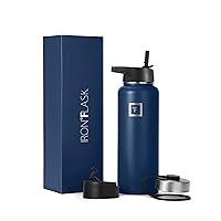 IRON °FLASK Sports Water Bottle - Wide Mouth with 3 Straw Lids - Stainless Steel Gym & Outdoor Bottles for Men, Women & Kids - Double Walled, Insulated Thermos, Metal Canteen - Twilight Blue, 40 Oz