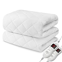 Heated Mattress Pad Queen Size, Electric Mattress Pad Cover w/Dual Control 8 Heating Settings, Bed Warmer w/ 4 Auto Shut Off Settings, UL Certified, Deep Pocket, Machine Washable, White