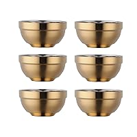Stainless Steel Bowl Set: 17 Oz Cereal Bowl of 6 with Double Walled Insulated - Dishwasher Safe Unbreakable Deep Soup Bowl Home Kitchen & Child (Gold)