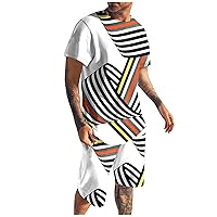 Summer Outfits for Men Men's Summer Casual Outfits Track Suit Short Sleeve Muscle Shirts and Fit Sport Shorts Sets Sportwear