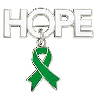 PinMart's Hope with Green Awareness Ribbon Charm Enamel Brooch Pin