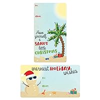 Tropical Christmas Gift Tag Stickers – 75 Labels - Holiday Palm Tree Peel and Stick Gift Wrap Tags – Warmest Wishes and Happy Holidays Self Adhesive Wrapping Paper Stickers